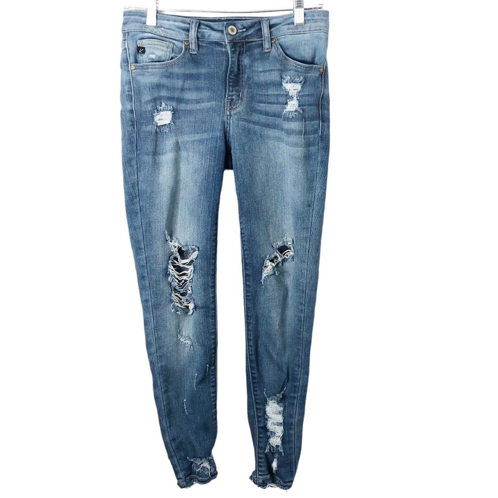 KanCan Women's Distressed Destroyed Eden Mid-Rise Ankle Skinny Jeans Size 7/27